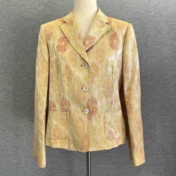 Bernard Zins Floral Linen Silk Jacket Size 10 Old Money Blazer Made in France - Picture 2 of 15